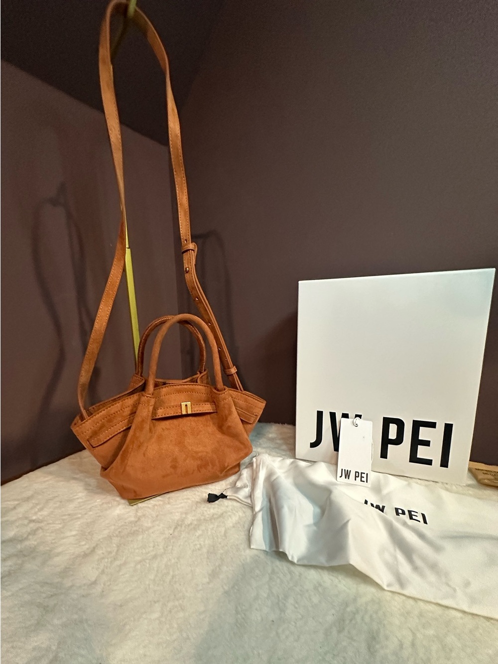 JW PEI Tan Suede Mini Top-Handle Crossbody Bag
